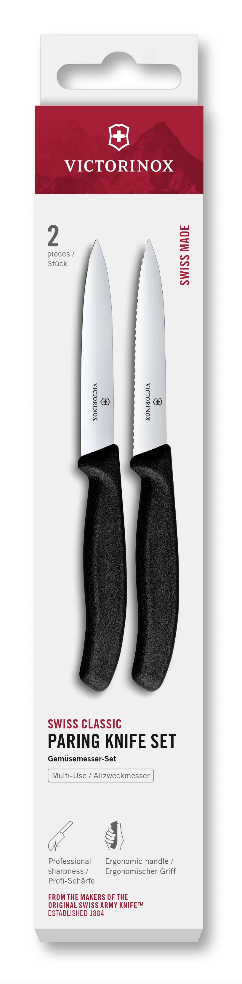 6.7793.2 SWISS CLASSIC PARING SET 2PCS 10CM STRAIGHT/WAVY BLACK BOX