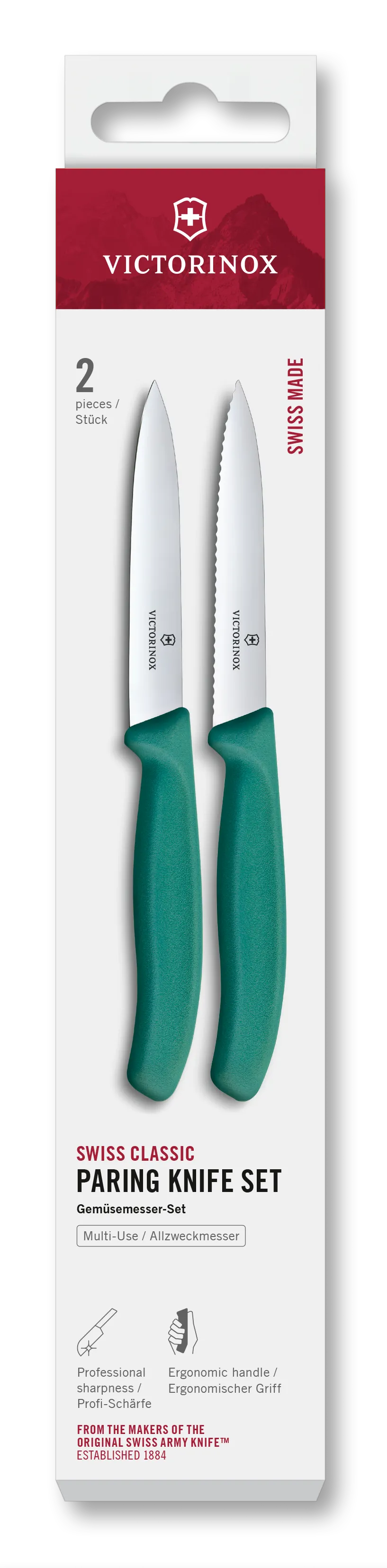6.7794.2C1 SWISS CLASSIC PARING SET 2PCS 10CM STRAIGHT/WAVY GREEN BOX