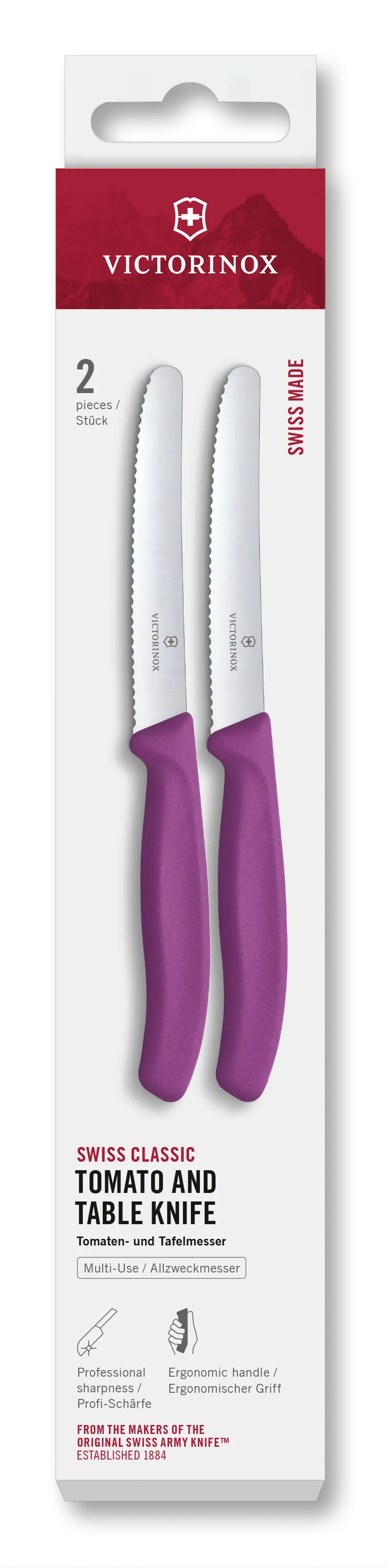 6.7835.2C1 SWISS CLASSIC TOMATO & TABLE KNIFE 2PCS 11CM WAVY PURPLE BOX