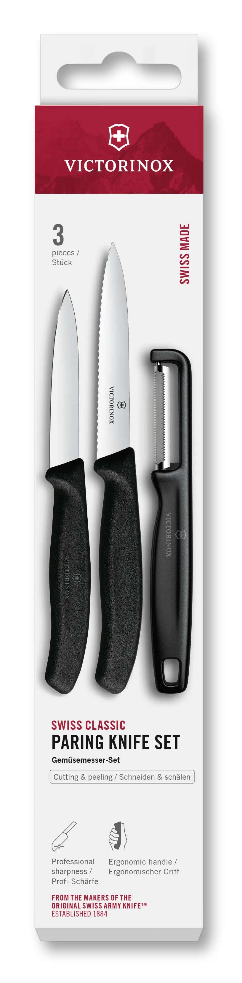 6.7113.33 SWISS CLASSIC PARING KNIVES W/ I-PEELER 3PCS  BLACK BOX